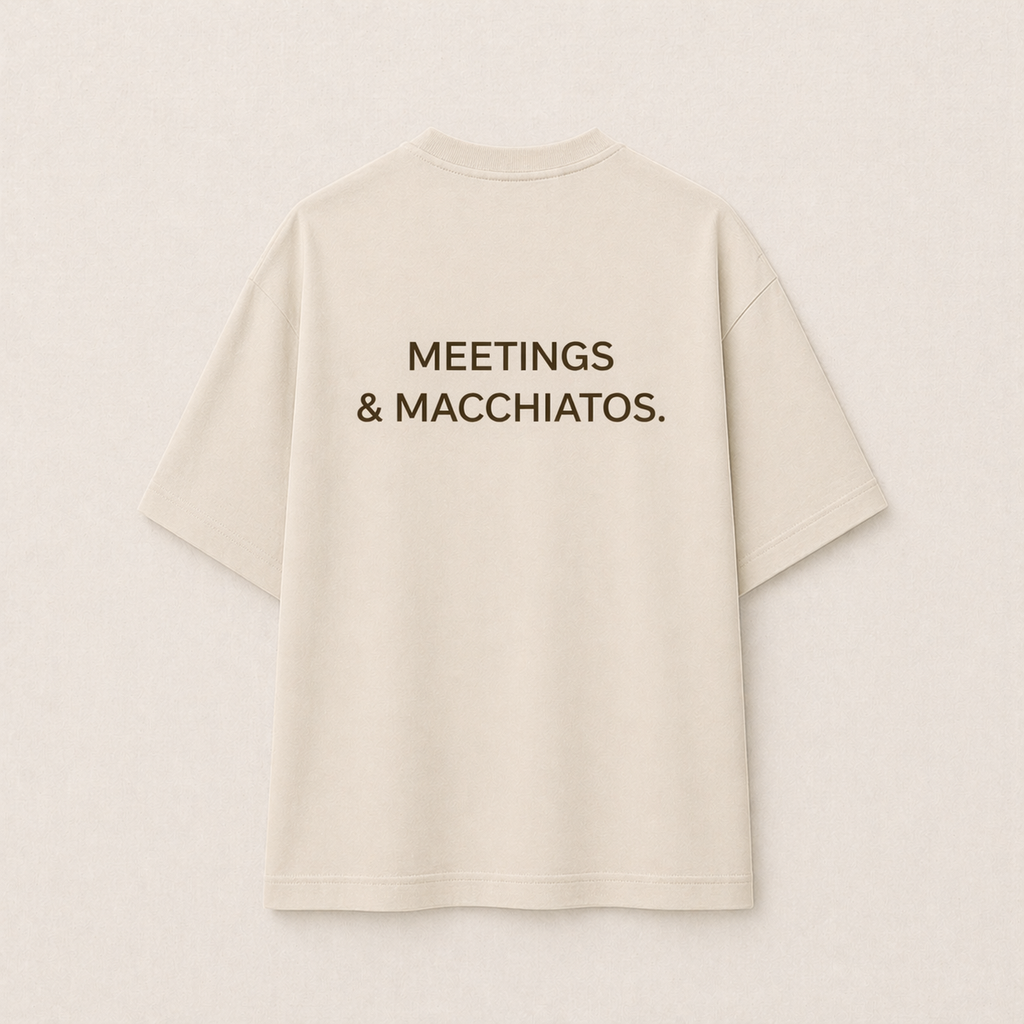 Meetings & Macchiatos Oversized Tee - Beige